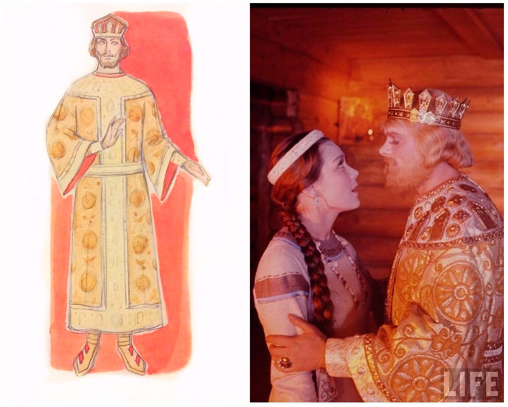 Эскиз костюма царя Салтана. Художник по костюмам О. Кручинина. Музей Кино Dmitri Kessel для журнала LIFE, 1967 г. На съемках фильма Сказка о царе Салтане Эскиз костюма царя Салтана. Художник по костюмам О. Кручинина. Музей Кино Dmitri Kessel для журнала LIFE, 1967 г. На съемках фильма Сказка о царе Салтане